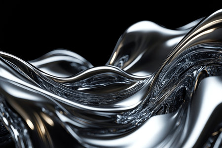 Abstract silver metallic background with waves. 3d rendering, 3d illustration.の素材