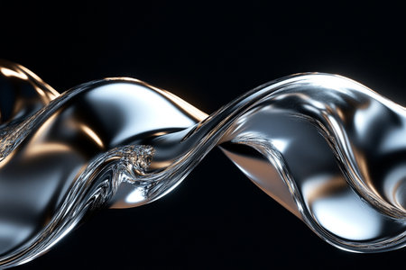 Metallic abstract wavy liquid background, 3d render illustration.の素材