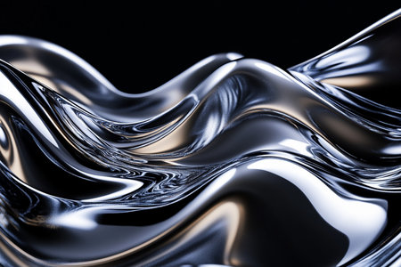 3d render, abstract background with metallic waves, rippled liquid surfaceの素材