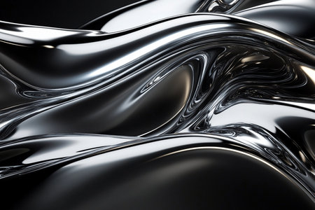 Metallic abstract wavy liquid background. 3d render illustration.の素材