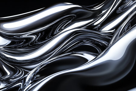 Silver metallic wavy liquid background. 3d rendering, 3d illustration.の素材