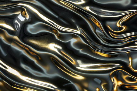 3d render, abstract metallic background, black and gold foil, luxury wallpaperの素材