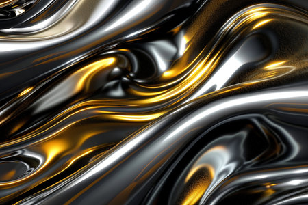3d render of metallic wavy background with some smooth lines in itの素材