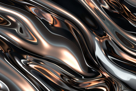 Metallic abstract wavy liquid background. 3d render illustration.の素材