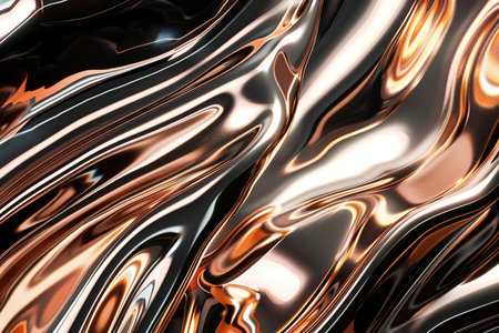 Metallic abstract wavy liquid background. 3d render illustration.の素材