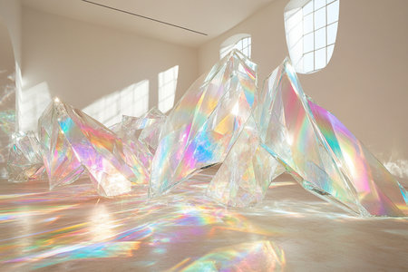 Futuristic modern interior with transparent cubes. 3D rendering.の素材