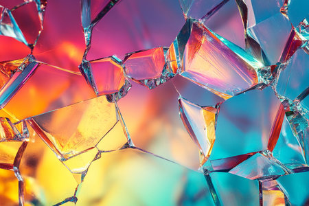 Broken glass on a colorful background. Close-up. Macroの素材