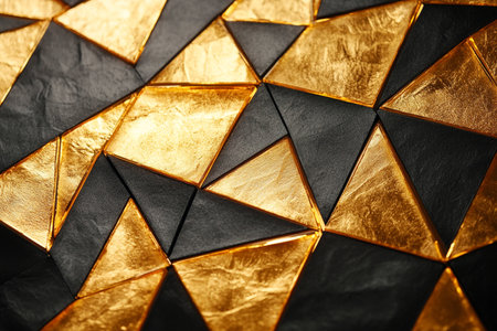 Abstract background of black and gold polygonal mosaic. Close up.の素材