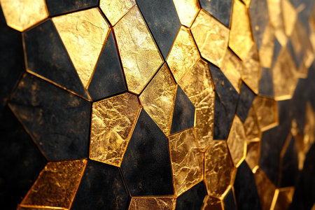 golden mosaic on the wall, close-up, abstract backgroundの素材