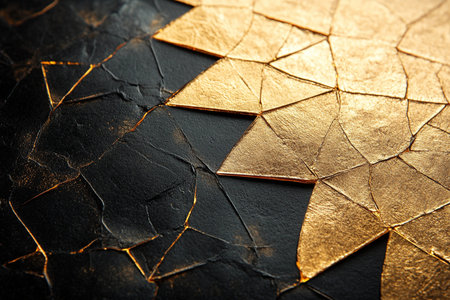 abstract background of cracked gold and black wall. concept of crisisの素材