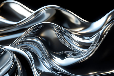 Metallic abstract wavy liquid background, 3d render illustration.の素材