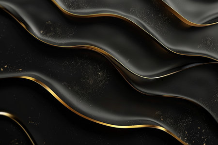 Luxury black and golden wavy background. 3d render illustrationの素材
