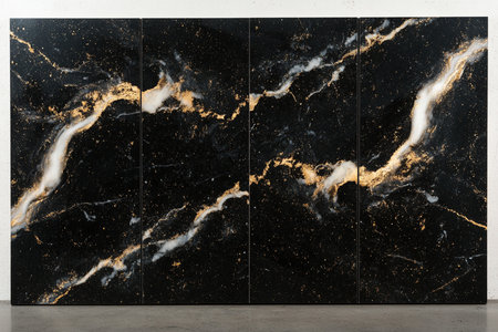 Black marble wall with gold and white marble pattern. Luxury interior design.の素材