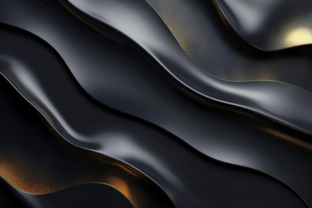 Black and gold metallic wavy background. 3d render illustration.の素材