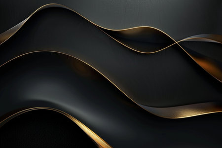 Luxury black and golden wavy background. 3D illustrationsの素材