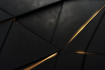 Black background with golden lines and triangles. 3d render illustration.の素材