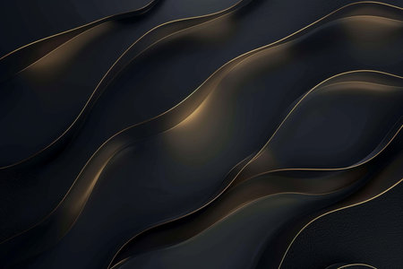 Black and golden wavy background. Abstract 3d vector illustration.の素材