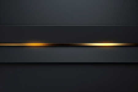 Abstract dark gray background with golden glowing lines. 3D illustrations.の素材