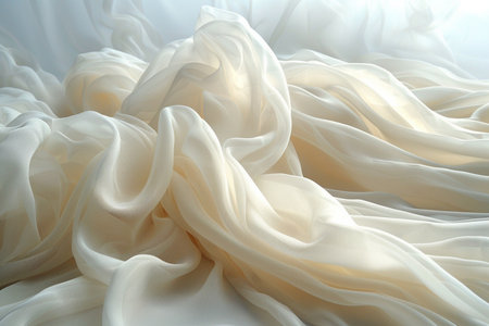 Texture, background, pattern. Silk fabric is white, it has a smooth matte finish.の素材