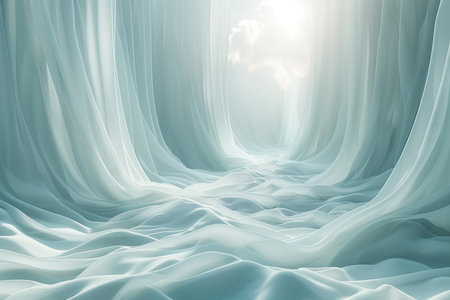 3d rendering of an abstract background with white cloth and sun raysの素材