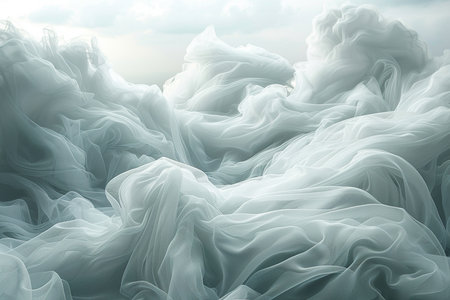 abstract background of white fabric with waves, 3d render illustrationの素材