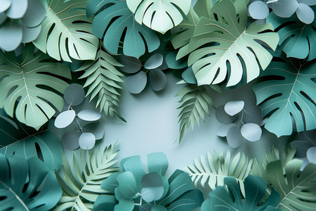 Creative layout made of tropical leaves. Flat lay. Nature conceptの素材