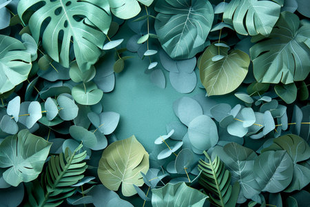 Creative layout made of tropical leaves. Flat lay. Nature conceptの素材
