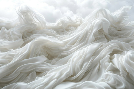 Texture, background, pattern. Silk fabric is white, fluttering in the windの素材