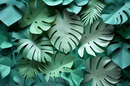 Tropical leaves background, 3D rendering. Computer digital drawing.の素材