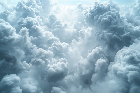 Aerial view of white fluffy clouds in blue sky. 3D renderingの素材