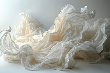 Beautiful white crumpled fabric on white background, closeupの素材