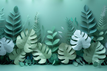 Tropical leaves background, 3D rendering. Computer digital drawing.の素材