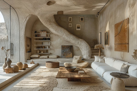 3d rendering of modern living room interior design. Scandinavian style.の素材