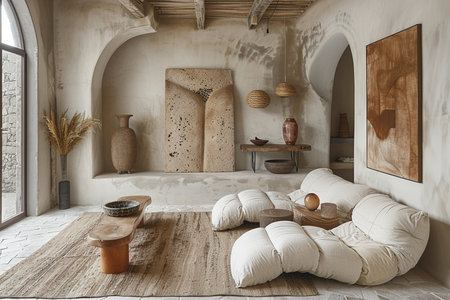 Interior of modern living room with beige sofa and coffee tableの素材