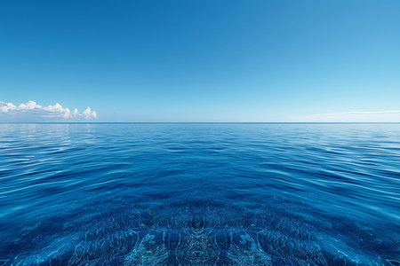 Beautiful seascape with blue sky and clouds reflected in waterの素材