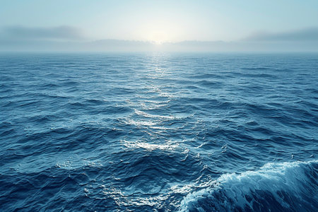 Blue sea with waves and sun. Nature composition. 3d renderの素材