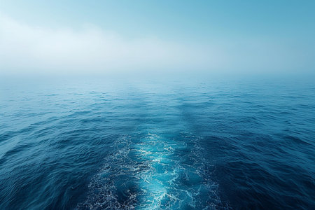 Beautiful seascape. Blue sea and blue sky with cloudsの素材