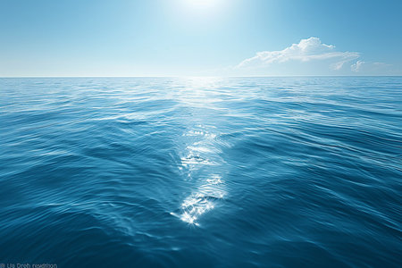 Blue sea and sky with clouds reflected in water. Nature composition.の素材