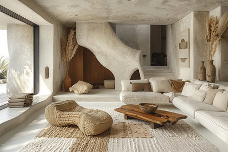 interior of a luxury villa, living room, 3d renderの素材