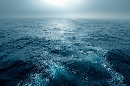 Deep blue sea with waves and sunbeams. Natural background.の素材