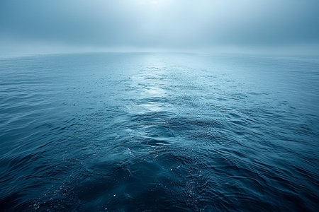 Beautiful seascape with blue sea and fog. Nature backgroundの素材