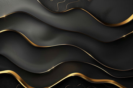 Black and golden abstract wavy background. 3d render illustration.の素材