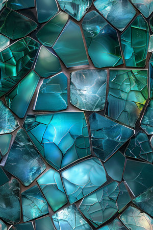 abstract background with broken glass pieces in blue and turquoise colorsの素材