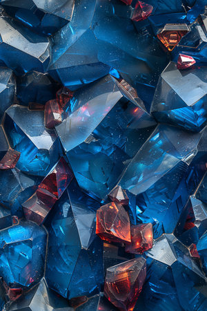 A close up view of a group of blue crystal gemstones.の素材