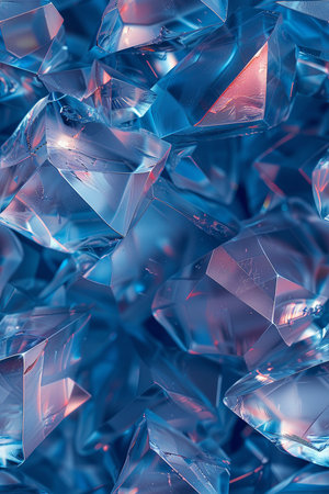abstract background of crystal in blue tone. 3d render illustrationの素材