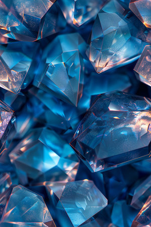Close up shot of a group of blue crystals. Abstract background.の素材