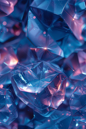 Close up of a crystal in blue and pink. Abstract background.の素材