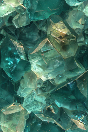 Close up of a group of green glass crystals. Abstract background.の素材