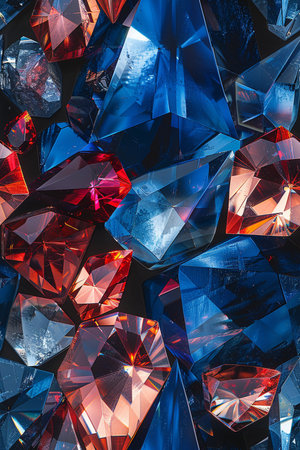 Macro shot of a group of bright multicolored diamonds.の素材