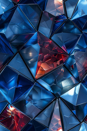 abstract background made of blue and red triangular polygons, 3d illustrationの素材